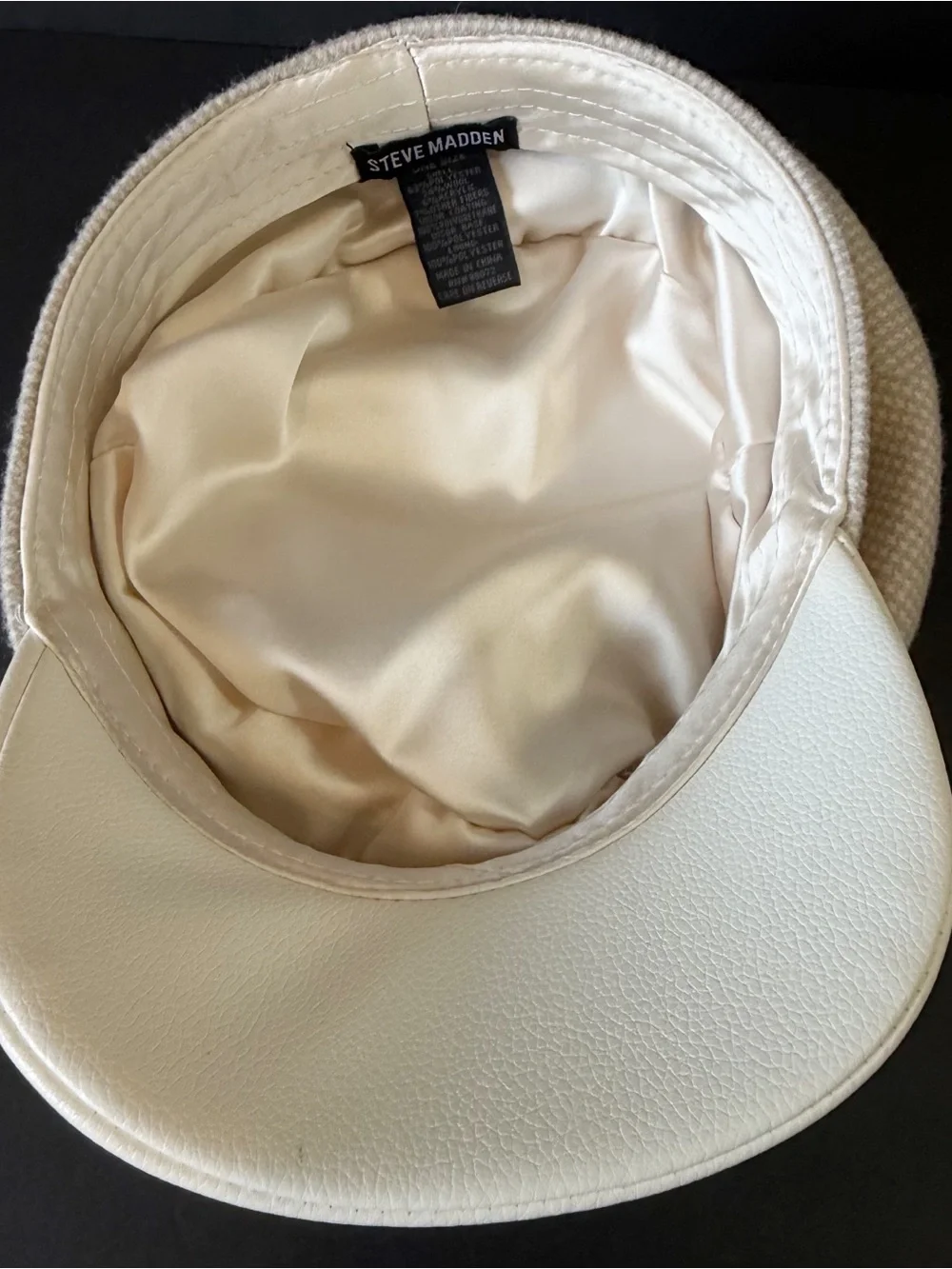 Steve Madden Vintage Y2K Houndstooth Tan Cream Newsboy Cap Hat Chain Biker